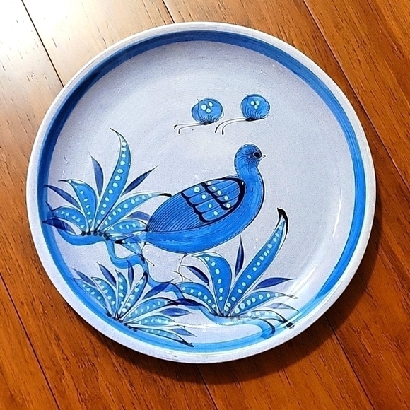 Vtg, Tonala Mexican Folk Art, Large Serving Plate, Bird, Blue, Artist Signed - Picture 2 of 12